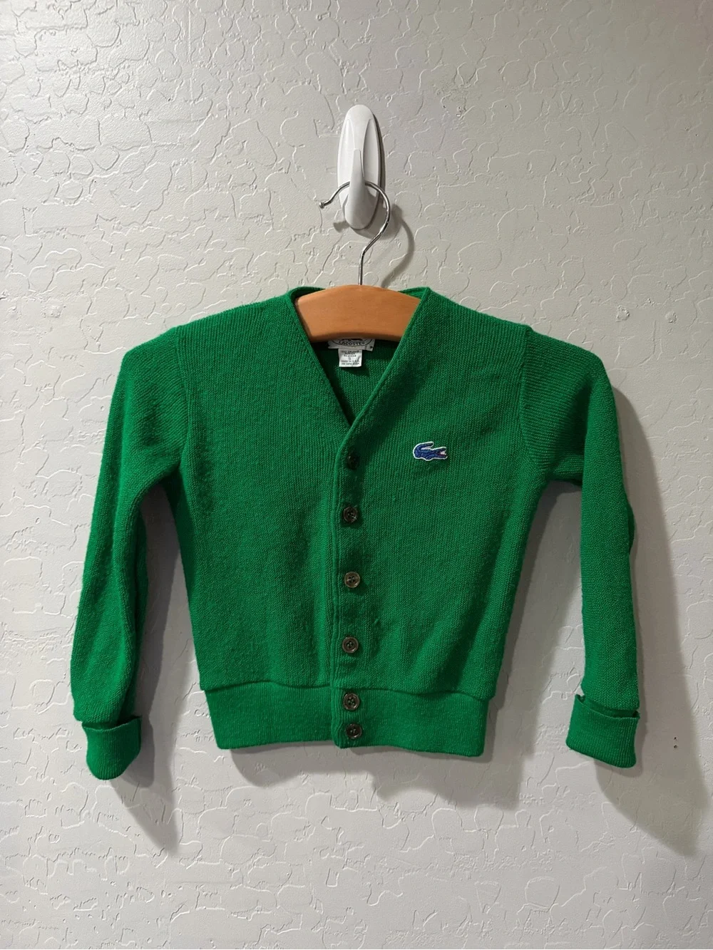 Vintage Lacoste Kelly Green Cardigan Kids Size 5 Bin 1